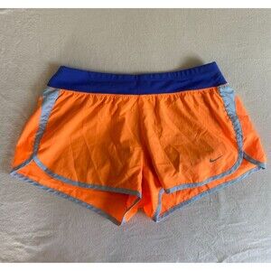 Nike Women's Dri-FIT Sz M Orange Running Shorts Blue Waistband Athletic Training